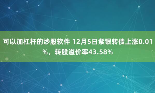 可以加杠杆的炒股软件 12月5日紫银转债上涨0.01%，转股溢价率43.58%
