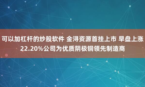 可以加杠杆的炒股软件 金浔资源首挂上市 早盘上涨22.20%公司为优质阴极铜领先制造商